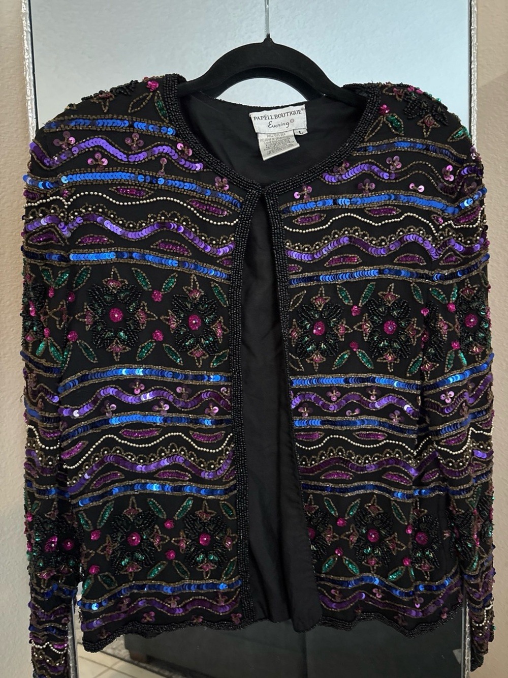 Papell Boutique Black Embellished Sequin & Bead Evening Jacket